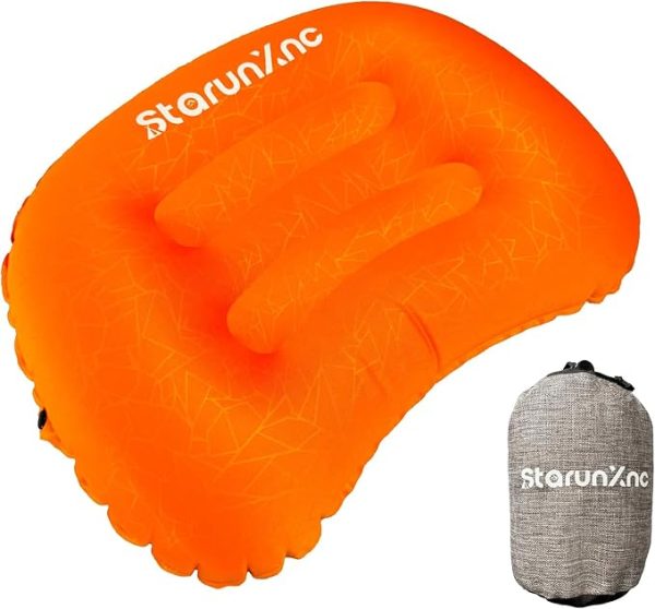 Inflatable Camping Pillow - Blow Up Pillow - Compact Camping Pillow Crescent Shape, Foldable, Ergonomic, Head and Neck Support for Backpacking, Hiking and Outdoor Travel